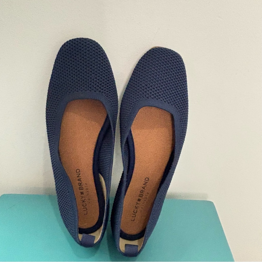 Lucky Brand Women's Daneric Washable Knit Flats Blue Shoes Size 8.5 M